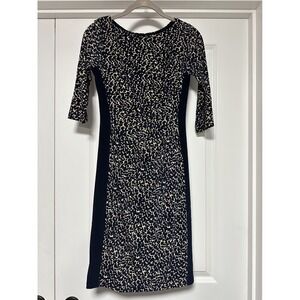 Lauren Ralph Lauren, Women's Sheath Dress, Navy Animal Print ¾ Sleeve,‎ Size 0P